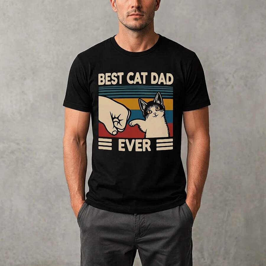 Funny T-Shirt For Cat Dad, Vintage Style Gift Idea For Cat Lovers - 款式 - 查看 1