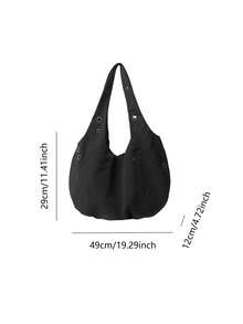 Fashionable Slouchy Lightweight Large Capacity Tote Bag Niche Design Versatile Outing Commute Shoulder Handbag - Black - View 7