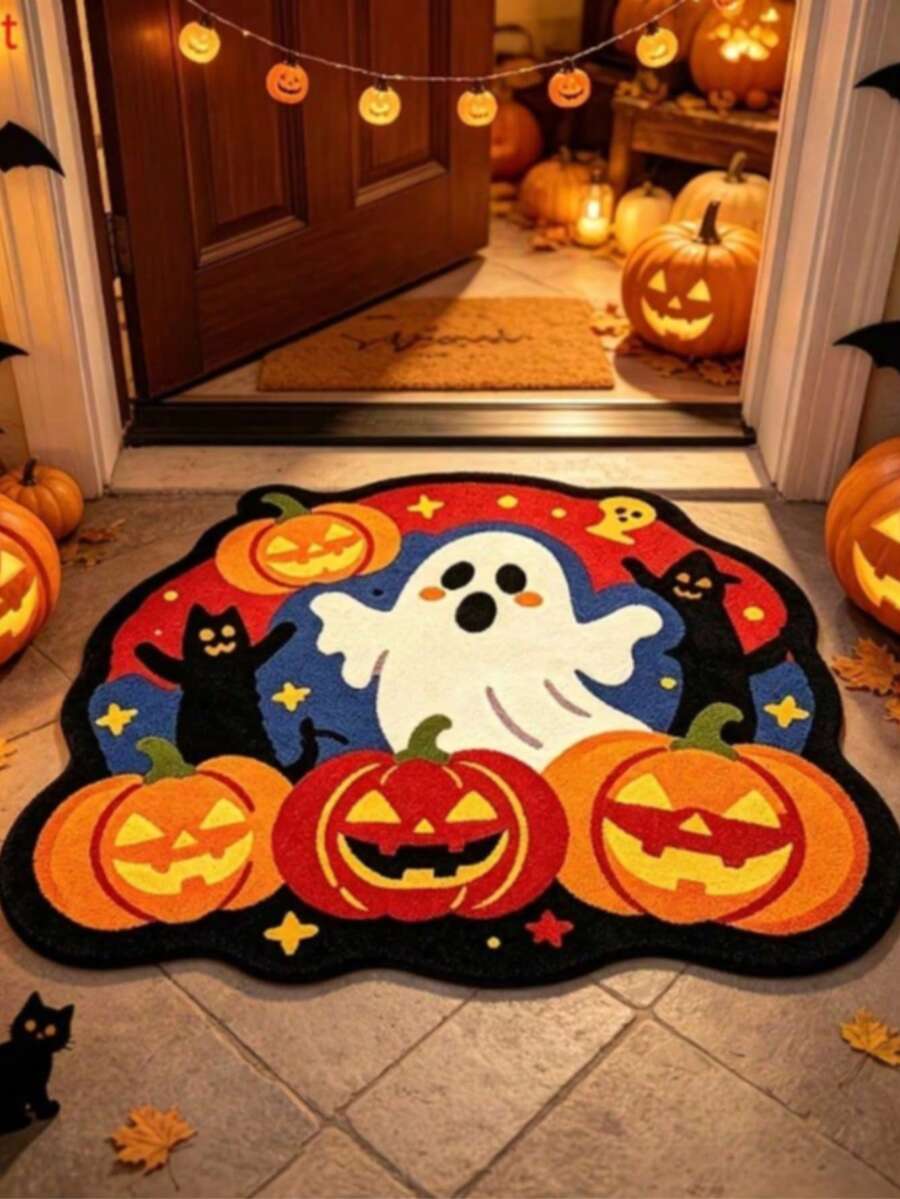 1pc High-Quality Cute Pumpkin Ghost Rug, Halloween, Bedroom Decor, Small Rug, Carpet, Home Decor, Living Room Rug, Living Room Small Rug, Bedroom Rug, Living Room Home Decor, Outdoor Rug, Washable Rug - Multicolor - View 1