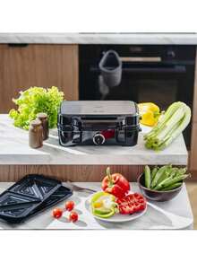 Adler 3-i-1 sandwichmaker, sandwichgrill och våffeljärn med utbytbara plattor, 1200 W, temperaturkontroll, non-stick-plattor - EU E typkontakt (220-240V) - Visa 3