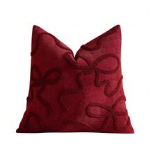 1pc Red Bow Embroidery Decorative Pillowcase, Christmas Decorative Pillowcase, With Zipper, Aesthetic Cute Design, Suitable For Sofa Bed, Home Decor, Room Decor, Floral Pattern (Pillow Insert Not Included) - Red - View 6