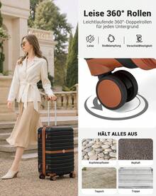 Kabinengröße Koffer 20/24/28 Zoll – ABS+PC Hartschalenkoffer mit TSA-Schloss & 360° Rollen, Handgepäck & Aufgabegepäck, für Damen, Herren, Familie, Studenten, Reisen & Urlaub – auch als 3-teiliges Gepäckset - Schwarz - Übersicht 4
