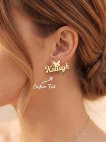 Personalized Name Butterfly Stainless Steel Gold-Plated Custom Name Earrings, Customized Jewelry, Elegant Party Gift For Her - Multicolor - View 1
