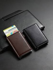 RFID Anti-Theft Pop-Up Credit Card Holder, Men's Wallet, Luxury Ultra-Thin Minimalist Bank Card Sleeve, Money Pouch, Mini Smart Wallet, Unisex, Gift - Coffee Brown - View 8