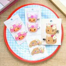 SANRIO 2pcs Cute Black Skin Version "Hello Kitty" Hair Clips, Beautiful And Adorable Cartoon Hairstyle Side Hair Clips, Creative Headwear, Suitable As Birthday Gift (Hand-Dyed, Minor Imperfections That Do Not Affect Use) - One Size - View 10