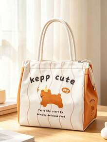5/1pc Minimalist Square Lunch Tote Bag, Fashion Letter Print, Exquisite Plaid Hem Detail, Zipper Closure, Practical Bento Storage Bag, Suitable For Office Workers And Students, Applicable For Work, School, Picnic, Outdoor Activities And Daily Use - Multiple Colors and Styles - View 15