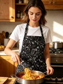 1pc Adjustable Double Pocket Apron, Chef Cooking Kitchen Restaurant Work Apron, Suitable For Coffee Shop, Bakery, Nail Salon, Western Restaurant, Fruit And Vegetable Fresh Store Staff Wear - Apron - View 3