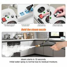 Limpiador a vapor portátil - Modelo compacto de alto rendimiento con cable de 2500 W, calentamiento en 15 segundos, depósito de agua de 1,2 L, mango ajustable de 3 velocidades, limpiador a vapor de alta presión para eliminar manchas y suciedad, vapor de alta presión - Blanco - Ver 3