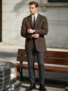 Men's 1-Piece Suit Set, Herringbone Tweed Blazer, Slim Fit Business Wedding Jacket, Prom Formal Wear, Party Old Money Style - Coffee Brown - View 1