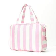1pc Personalized Striped Makeup Bag, Customized Name Cosmetic Storage Bag, Large Capacity Travel Toiletry Bag With Handle And Hook, Portable Women's Wash Bag - Multicolor - View 11