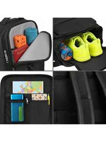 Travel Backpack 40 * 20 * 25 Cm Cabin Bag With USB Port, Carry On Laptop Backpack 15.6 Inch, 180 Degree Opening, Water Repellent Fabric, 12 Pockets - Black - View 2