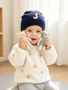 1PC Newborn Baby Caps Beanie A-Z Letter Cap Bonnet Newborn Photography Breathable & Comfortable For All Seasons, Suitable For 0–3 Years Old - Navy Blue - View 2