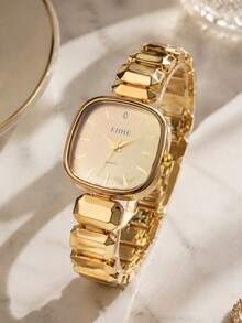 1 Women's Quartz Watch, Fashionable Retro Green Elegant Business Gorgeous Style, Casual Compact Watch, Daily Wear, Perfect Choice For Holiday Gifts - Gold - View 3