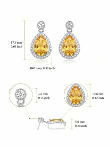 2pcs/Set S925 Sterling Silver Pear-Shaped Cut Yellow Crystal Women's Jewelry Set, Water Drop Pendant Necklace And Dangle Earrings, Suitable For Wedding Party, Best Gift For Her - Yellow - View 9