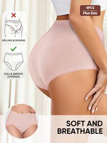 MEIYATING 4pcs Plus Size Women's Panties, Mid-High Waist Fashion Contrast Color Triangle Underwear - Multicolor - View 5