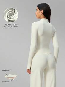 MFVIM Set Yoga Serbaguna Wanita, Jaket Pas Badan Lembut dan Ramah Kulit + Celana Panjang Kasual Serbaguna dengan Potongan Lebar - Putih Krem - View 5