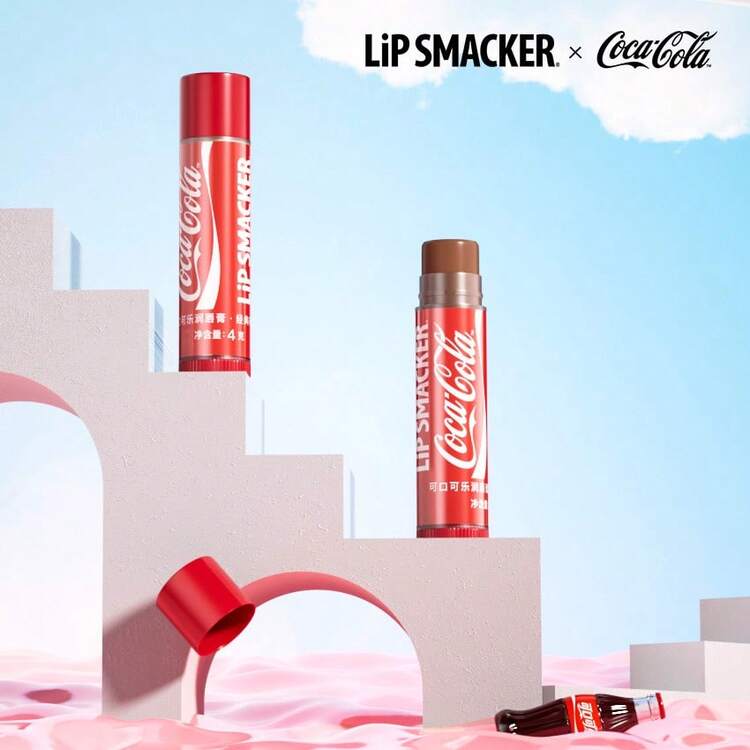 LIP SMACKER Coca-Cola X CoCa Cola 品牌女款女孩彩妝臉部彩繪化妝品，適合秋冬春季，Y2K 時尚風格，生日情人節禮物，電子音樂派對妝容，顯色度最佳唇彩 - 可樂味 - 查看 5