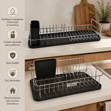 Stainless Steel Dish Drying Rack With Removable Drip Tray And Cutlery Holder, Kitchen Organizer With Non-Slip Base And Sturdy Grid Structure - 銀色 - 查看 1