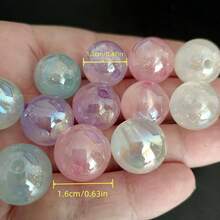 20pcs 12/16mm Acrylic Beads Shooting Star Glowing Round Beads For DIY Jewelry Making, Suitable For Phone Straps, Beaded Pens, Keychain Accessories - Multicolor - View 3