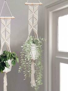 1pc Bohemian Style Handmade Woven Hanging Basket Multi-Functional Mesh Holder, Indoor Home Decor, Room Decoration, Holiday Gift, Different Sizes Hanging Flower Pot Basket, With Beads No Tassels, Flower Pot And Plants Not Included - Multicolor - View 4
