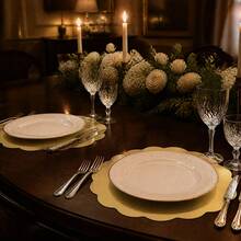 10/20/30pcs Gold Floral Mirror Paper Disposable Round Placemats 34cm, Gold Surface Floral Tray Placemats, Suitable For Kitchen, Banquet Table Setting, Wedding, Birthday, Dinner Party Decoration - Multicolor - View 6