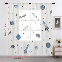 2pcs/Set Yellow & Blue Starry Sky Sci-Fi Sheer Curtains, With Rod Pocket Design To Protect Privacy, Suitable For Bedroom, Living Room, Kitchen And Balcony Window Decor - Multicolor - View 12
