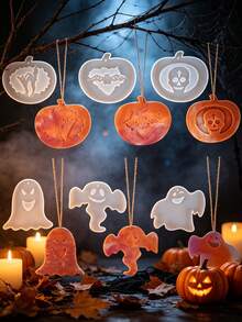 1pc Halloween Hanging Decoration Silicone Resin Mold, Ghost Pumpkin Skeleton Witch Black Cat Haunted House Casting Mold, DIY Aromatherapy Plaster Pendant Mold, For Halloween Party Home Decor Handicrafts - White - View 3