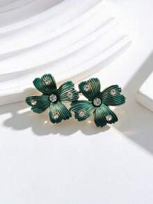 Dual‑Flower Striped Enamel Rhinestone Brooch Vintage Floral Lapel Pin - Flower - View 5