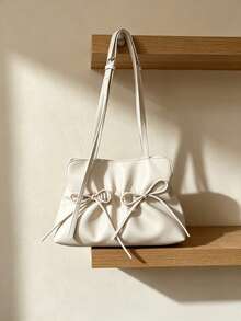 1PC Fashion Minimalist Double Bow Pleated Small Crossbody Bag, Soft Glossy PU Leather With Gentle Pleats, Double-Sided Tie Bows For A Youthful Look, Adjustable Spaghetti Strap, Shoulder And Crossbody Dual Use, Versatile Women's Bag For Daily Commute And Dating - Multicolor - View 14
