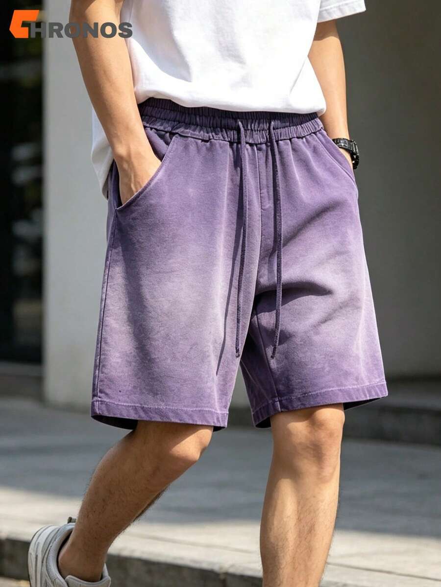 Men's Washed Vintage Shorts Oversized Loose Fit Drawstring Streetwear Athletic Casual Shorts With Pockets - 紫色 - 查看 1