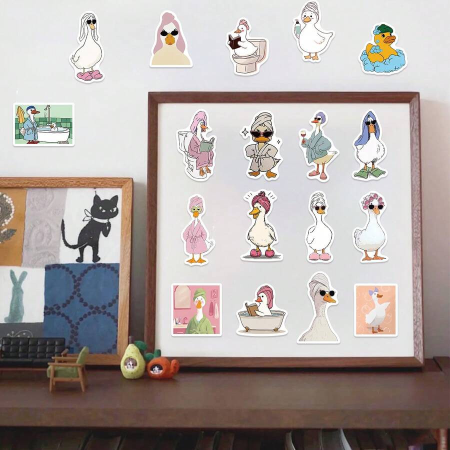 54 Buah Stiker Angsa dan Bebek Lucu untuk Kamar Mandi, Stiker Bebek untuk Ponsel, Laptop, Koper, Buku Catatan, dan Skateboard - MultiWarna - View 1
