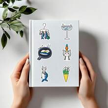 50pcs Original Hand-Drawn Cartoon Crayon Cat & Fish Creative Cute Adorable DIY Storage Box & Planner Decorative Stickers - Multicolor - View 9