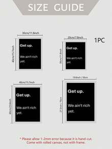 1件 Get Up We Ain't Rich Yet 語錄帆布壁畫，幽默勵志排版印刷，黑色背景極簡文字海報，諷刺勵志裝飾畫，適用於臥室、宿舍、客廳、居家，無框 - 彩色 - 查看 4