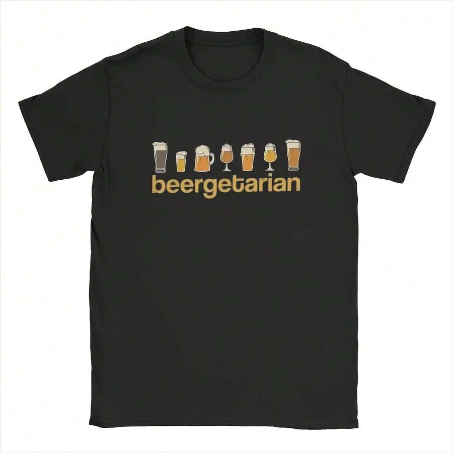 Beergetarian Fun - Men's Cotton T-Shirt, Short-Sleeved Shirt With Round Neck, Unique Clothing, For Beer Lovers. - Shape - View 1