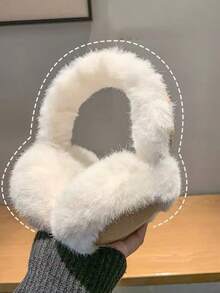 1pc Cute Plush Rabbit Ear Earmuffs For Women, Winter Warm Ear Covers, Thick Soft Faux Rabbit Fur Fabric, Fluffy Skin-Friendly Non-Stuffy, Suede Lining Comfortable Fit, Windproof And Frost-Proof For Daily Outings, Soft Girl Aesthetic Accessory, Versatile For Students Commuting And Cycling, Elastic Fit Anti-Slip, Decorative Earmuffs For Winter Photos - Spliced Earmuffs - View 3
