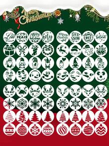 64pcs/Set 3-Inch Christmas Element Painting Stencils - Reusable, Suitable For Home Decor, Wall Art, DIY Greeting Card Making, Gift Making, Fabric Painting, Cookie Making. Includes Snowflakes, Trees, Gifts And More, Perfect For Christmas Crafts. - Sets - View 1