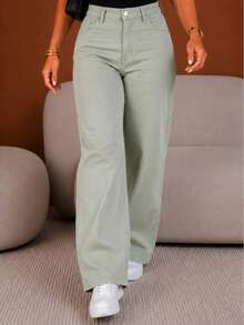 BNB WOMEN'S WIDE LEG JEANS PREMIUM HIGH-WAISTED FLARE PANTS - 翠 - 查看 5