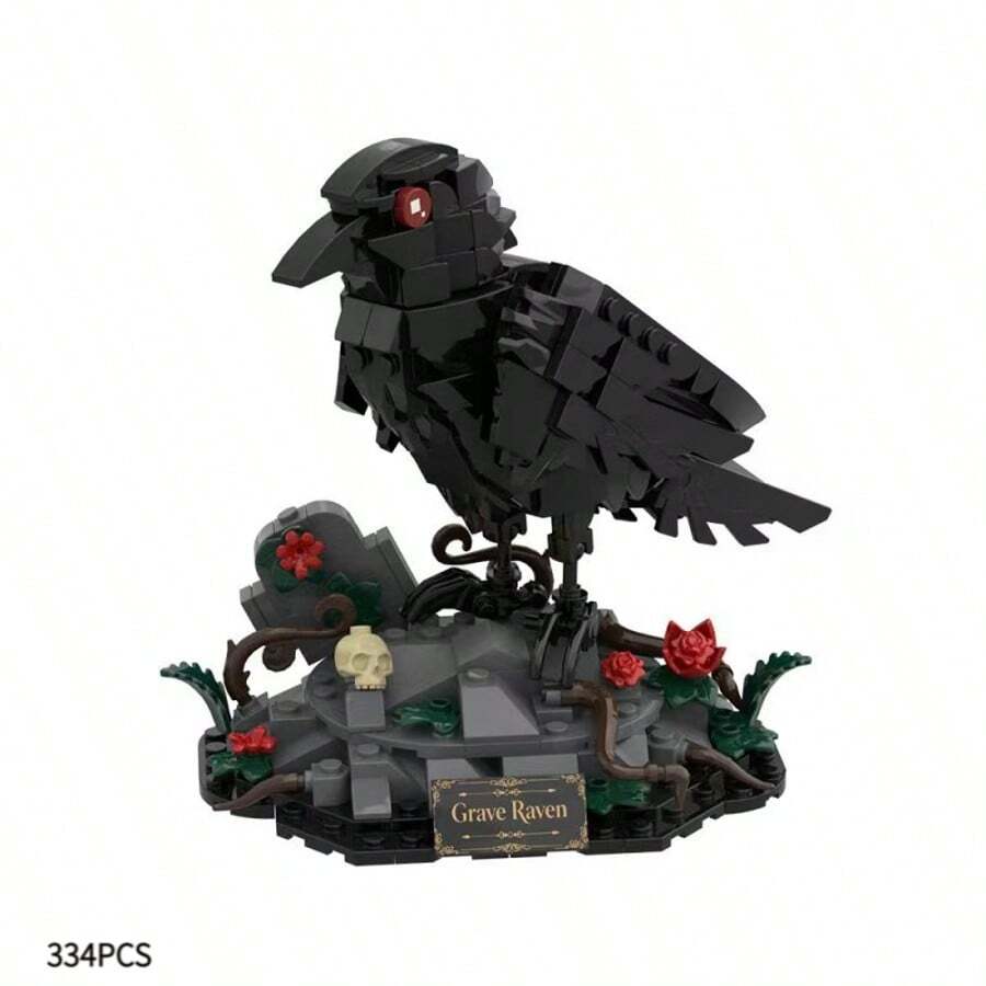 334PCS Dark Night Crow Building Block Set, Exquisite Collectible 3D Model, Suitable For Home Decor, Office Desk Ornament, Halloween Gift/Christmas Gift/Birthday Gift/Holiday Gift - Multicolor - View 1