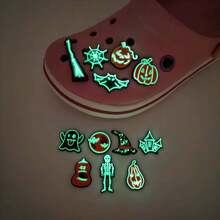 6pcs/12pcs Halloween Party Glow-In-The-Dark Shoe Charms, Made Of Soft PVC Rubber Material, Absorbs Light For 2 Hours For Better Glowing Effect, Suitable For Home Decor, Halloween, Party Gifts, Birthday Gifts, Compatible With Sneakers, Canvas Shoes, Clogs, Basketball Shoes, Training Shoes, Running Shoes And Other Shoe Types. Unisex, Especially Suitable As Birthday Party Gifts Or Back To School Gifts. Product Color And Style Randomly Matched, Images For Reference Only, Actual Product May Vary. - Black - View 9