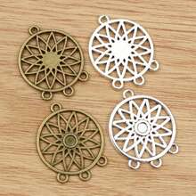 10件 33x26mm 圓形花朵吊墜連接件 3個環 DIY珠寶手工配件 - charms connector - 查看 5