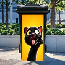 1-Pack Cartoon Cute Animal Trash Can Stickers, Fun Cat Dog And Alpaca Decals, For Kitchen Garden Trash Cans, Removable Vinyl Wall Decor, Aesthetic Home Storage Accessories-31*70cm - 1pc - View 12