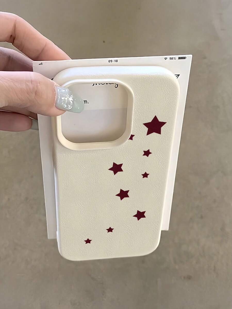 1件白色散佈波爾多紅星個性化極簡全包覆TPU防震手機殼,適用於Apple 18 17 16 15 14 13 12 11 Pro Max Air及系列 - 彩色 - 查看 1