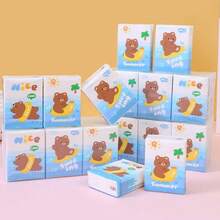 1/2/4/6/9/18 Packs Of Cartoon Patterned Handkerchief Tissues, Surfing Bear Patterns, Portable Small Package Tissues, Handkerchief Tissues And Student Pocket Tissues, Essential Items For Returning To School, Daily Cleaning Tissues, Travel Set - Multicolor - View 1