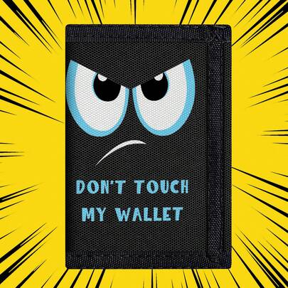 Cartera plegable "No toques mi cartera" - Cartera de lona con ojos de dibujos animados enojados, con llavero, bolsillo con cremallera y ventana para identificación, regalo esencial para vacaciones