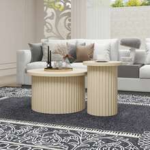 Round Coffee Table Set - 2 Piece, Natural Wood Finish - Natural - 查看 6