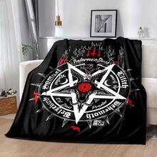 Gothic Mysterious Symbol Art Flannel Throw Blanket, Vintage Occult Pentagram Pattern Soft Plush Blanket, Dark Aesthetic Decorative Blanket, Suitable For Bedroom, Sofa And Lounge Chair - Multicolor - View 2