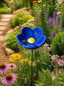 Garden Bee Water Cup, Flower-Shaped Bee Waterer, Resin Simulated Forget-Me-Not, 1/5pcs, Desktop Ornament, Garden Decoration, Suitable For Outdoor Garden,Party Decoration, Garden Supplies, Outdoor Decoration - Multicolor - View 1