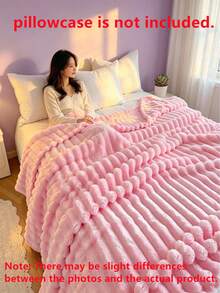 1pc Soft Warm Plush Striped Blanket, Multifunctional Christmas Throw Blanket Suitable For Bed, Sofa, Travel, Office, Bedroom Decor, Home Decor, All Seasons Use, Perfect Gift For Friends And Family For Christmas And Halloween - Pink - View 3
