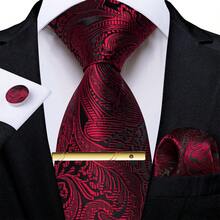 Burgundy & Black Paisley Pattern Men's Formal Tie 4-Piece Set With Pocket Square, Cufflinks, Gold Tie Clip, Party & Evening Accessories - Burgundy - View 2