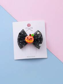 Halloween Pumpkin Print Dog Dress, Matching Bow And Ruffled Collar Set, Cute Orange And Black Halloween Costume, Lantern Pattern, Party Pumpkin Dress, Glittery Pumpkin Bow Hair Clip And Glittery Mesh Ruffled Collar - Multicolor - View 7